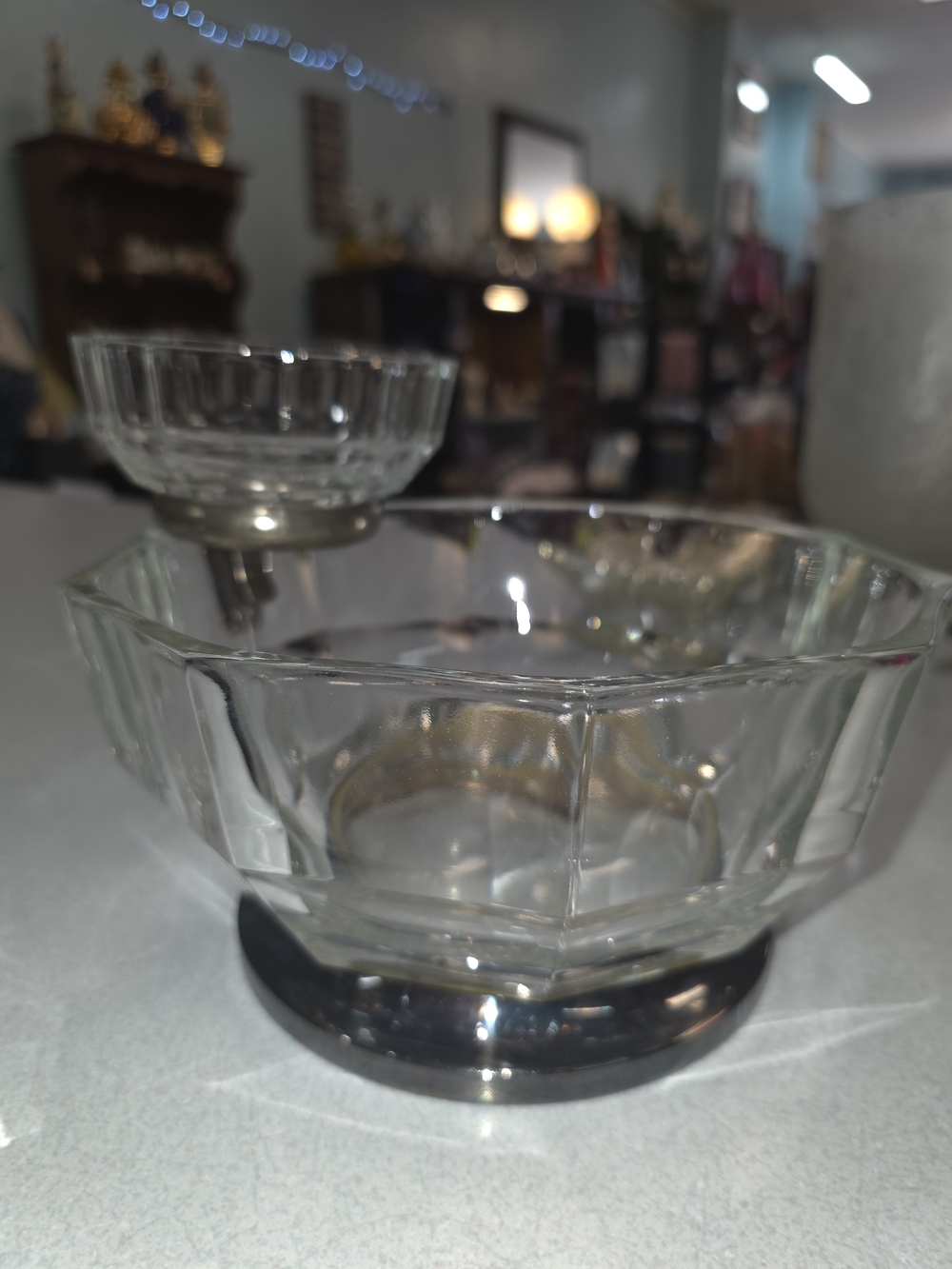 Vintage Godinger 2 Pc Clear Glass Serving Bowl with Silver Base